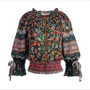 Alice + Olivia Kora Smocked Peasant Top